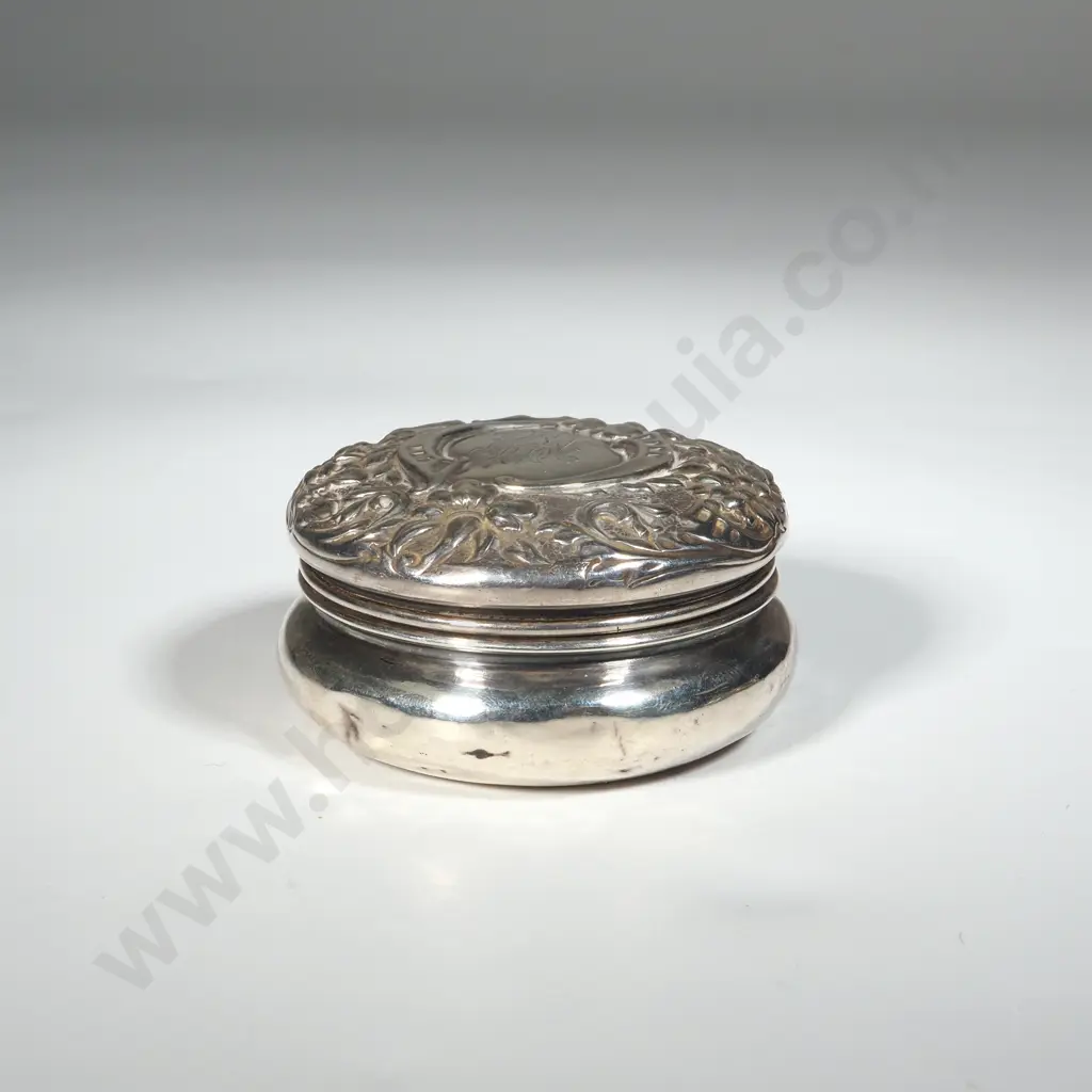Sterling Silver Lidded Powder Bowl With Embossed Decoration  Image 1++
