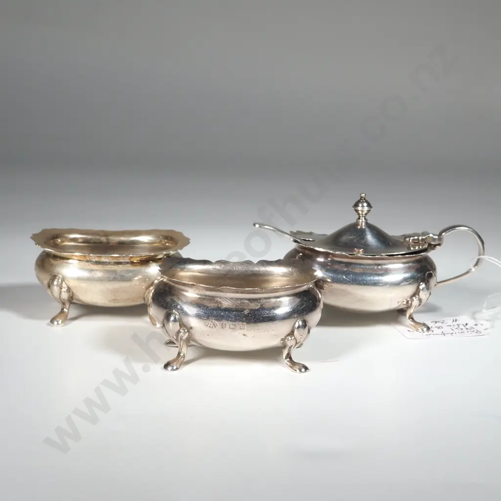 Sterling Silver Mustard Pot & Matching Salts. Birm 1952(Mustard Pot)Maker Adie Bros & Sheffield 1962 Cooper Bros & Sons Image 1++