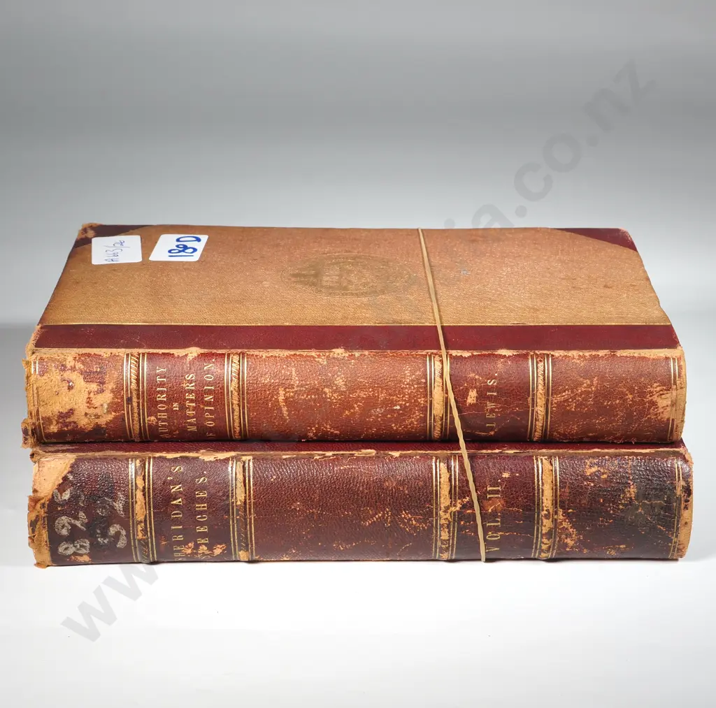 Two Leather Bound Books - Authority In Matters Of Opinion & Sheridan Speech's VolI Image 1++