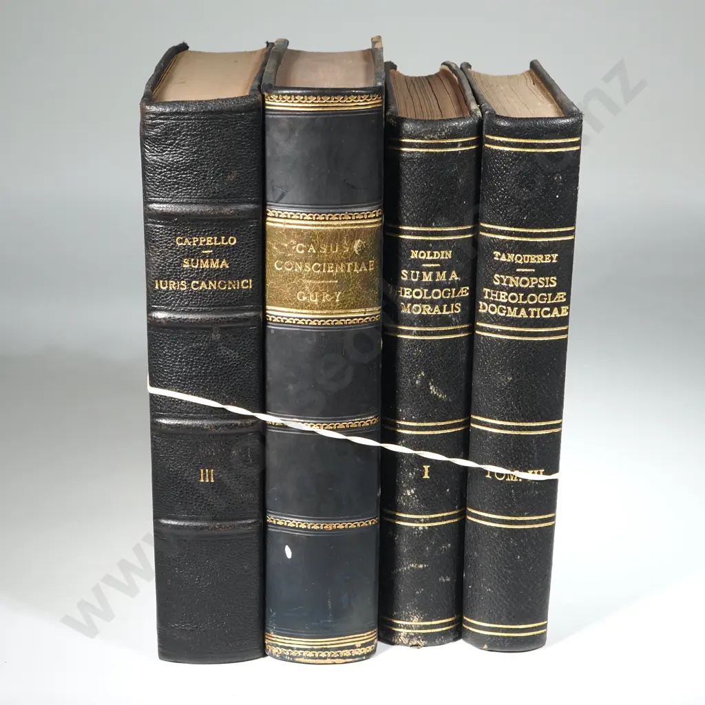 Four Black Leather Bound Books- Tanquerey Synopsis Theologiae Of Religion,  Noldin Summa Theologiae Moralis, Image 1++