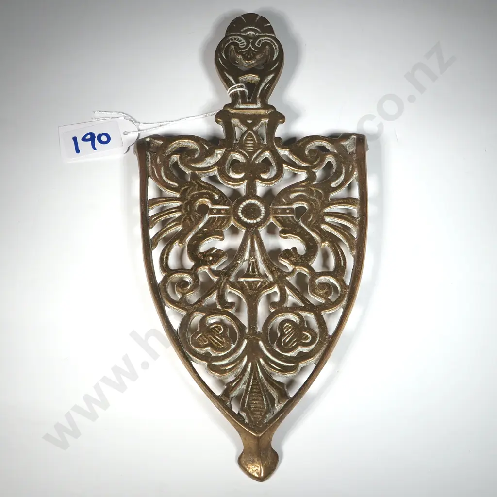 Vintage Cast Solid Brass Ornate Floral Dragon Beast Iron Trivet  Image 1++