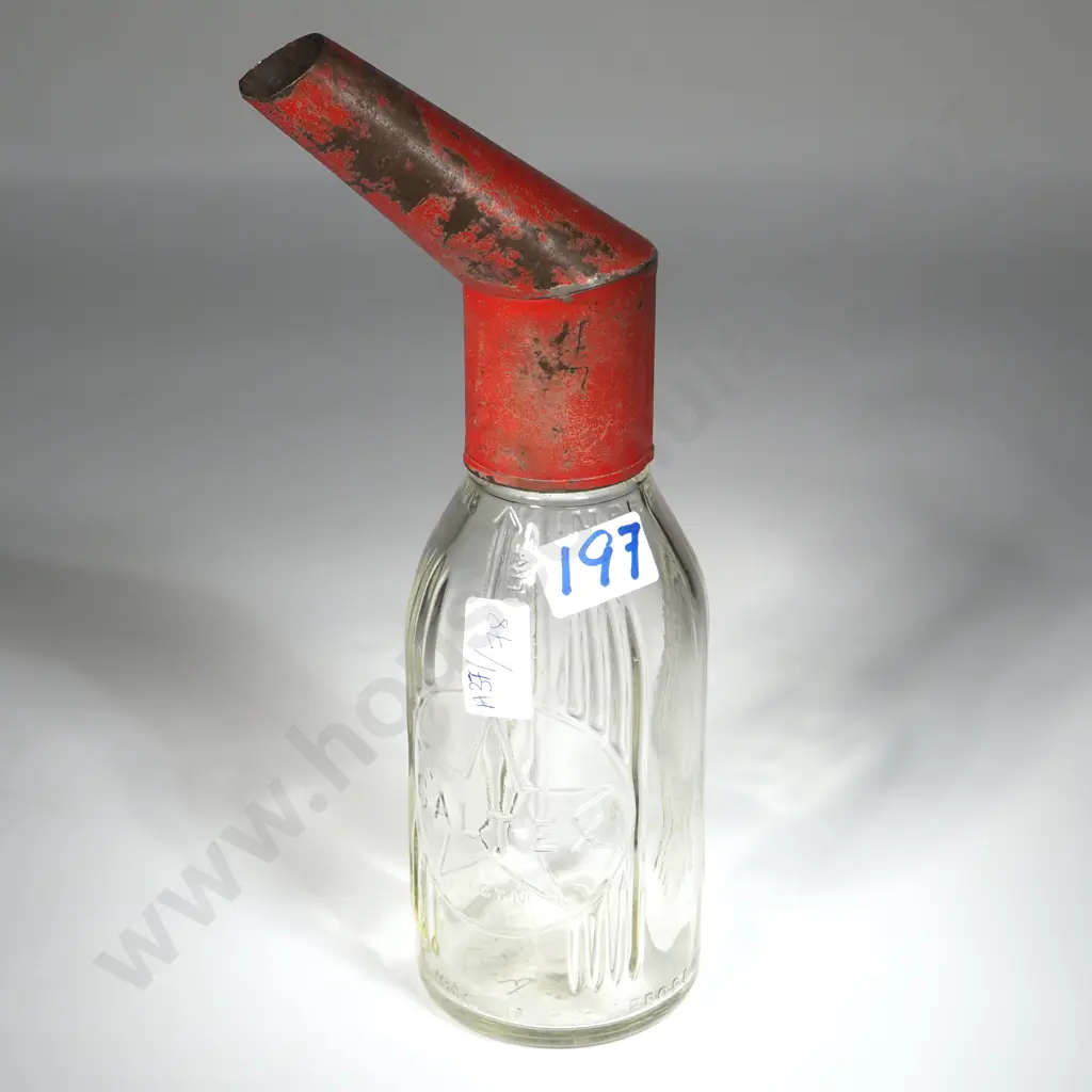 Vintage Caltex  One Pint  Motor Oil Bottle & Pourer. Bottle Embossed Property Of Caltex Oil NZ Ltd Image 1++