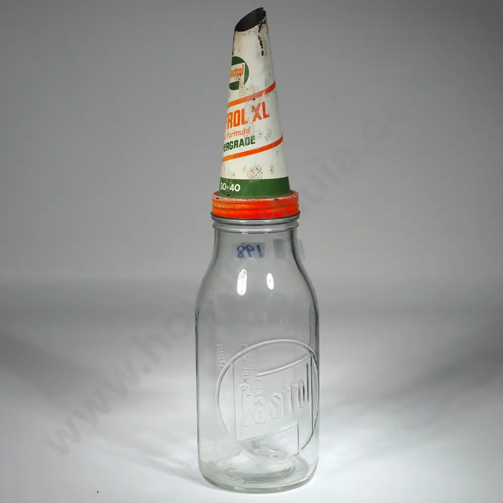 Vintage Castrol One Quart Motor Oil Bottle & Pourer. Bottle Embossed Property Of Castrol Limited Image 1++