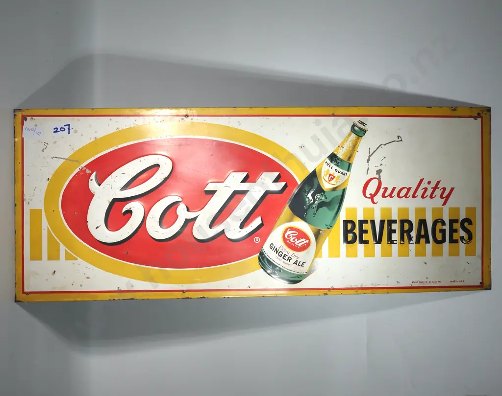 Vintage "It's Cott To Be Good" Quality Beverages Embossed Single Sided Metal Sign Image 1++