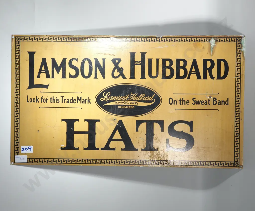 Metal Advertising Sign for ‘Lamson & Hubbard Hats’ Image 1++