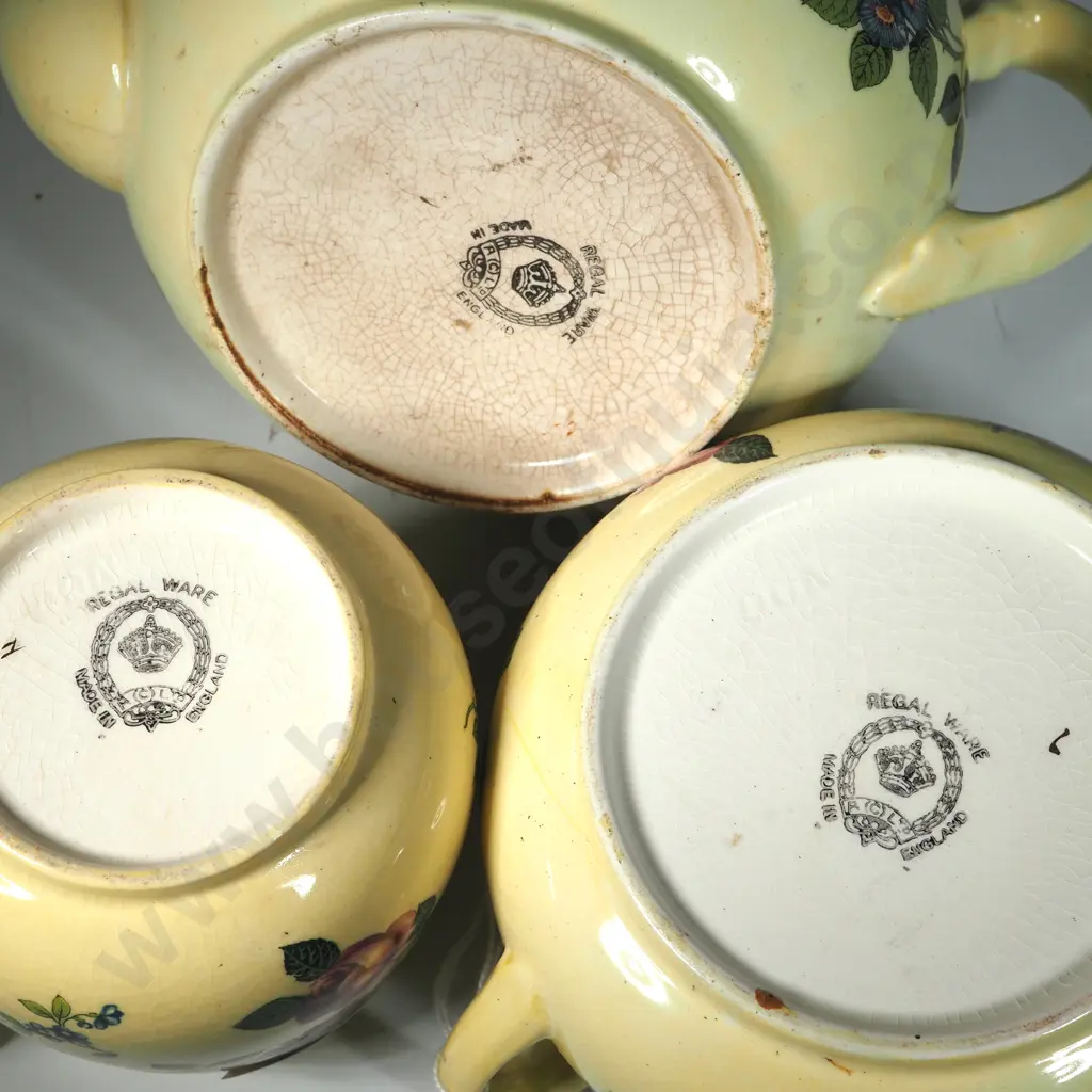 Regal Ware Teapot, Jug & Sugar Bowl Featuring Wild Flowers On A Yellow Ground  Image 1++
