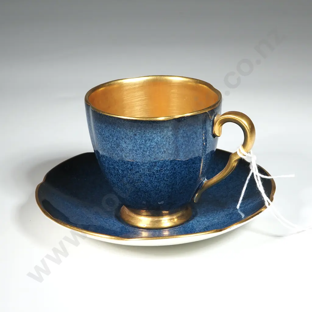 Carlton Ware Bleu Royale Demi-Tasse Cup & Saucer. Metallic Blue With Gilt Trim & Interior Image 1++
