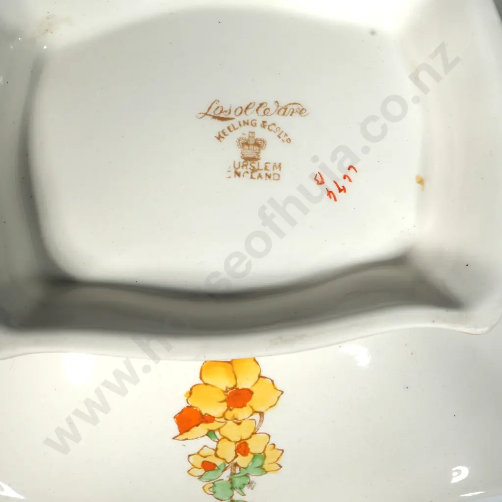 Losol Ware Shaped Cake Plate With Country Scene Of Hollyhocks & Trees  Image 1++