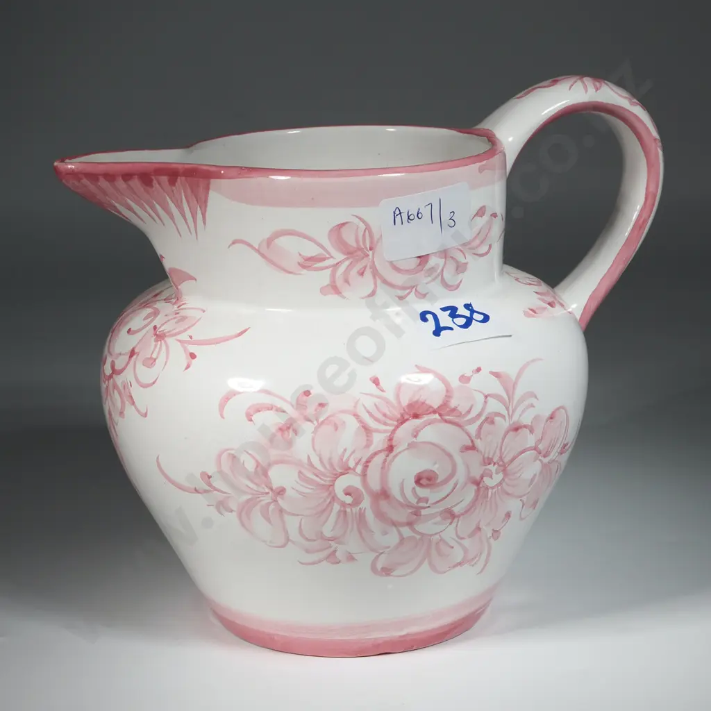 Portugese Hand Painted Jug with Pink Floral Decoration  Image 1++
