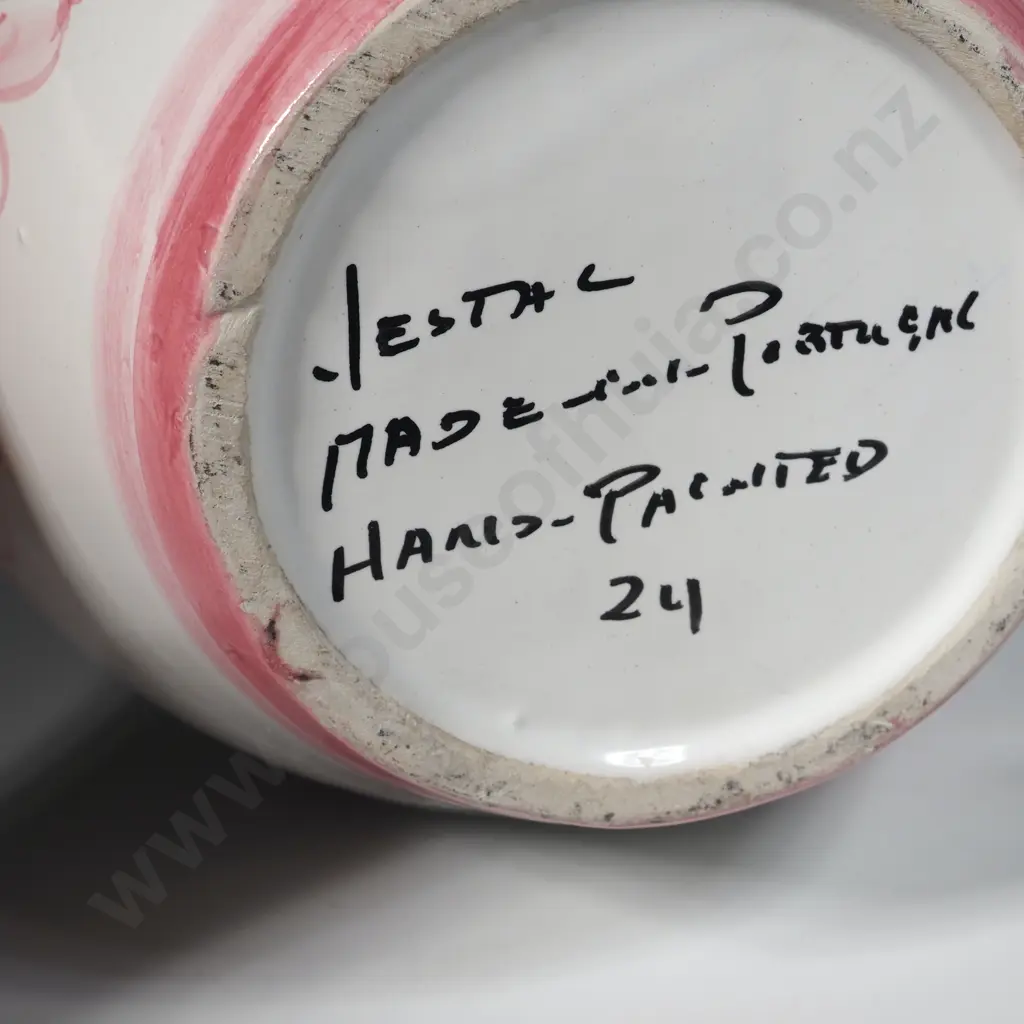Portugese Hand Painted Jug with Pink Floral Decoration  Image 1++