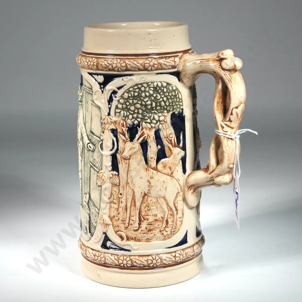 German Stein With Embossed Scenes Of Hunters & Deer Image 1++