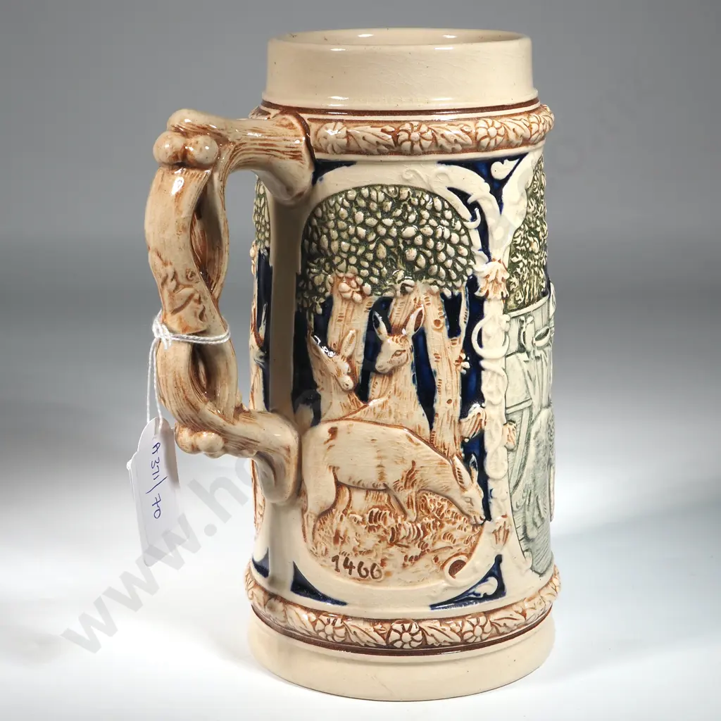 German Stein With Embossed Scenes Of Hunters & Deer Image 1++