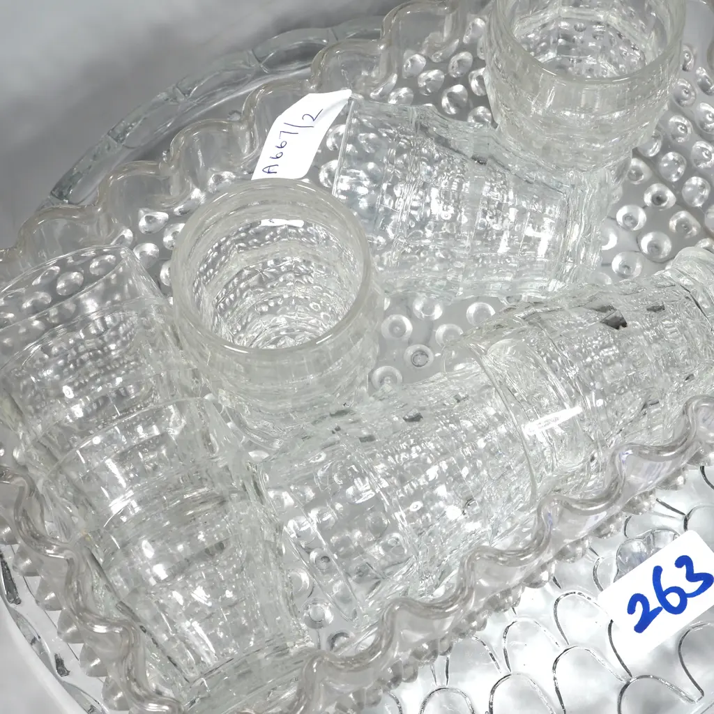 Collection Of Moulded Glass to Include Cake Plate, Rectangular Dish & Six Eggcups  Image 1++