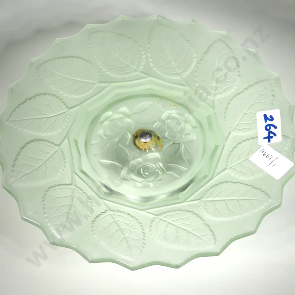 Vintage Art Deco Bagley Frost Rose & Leaf Uranium Compote  Image 1++