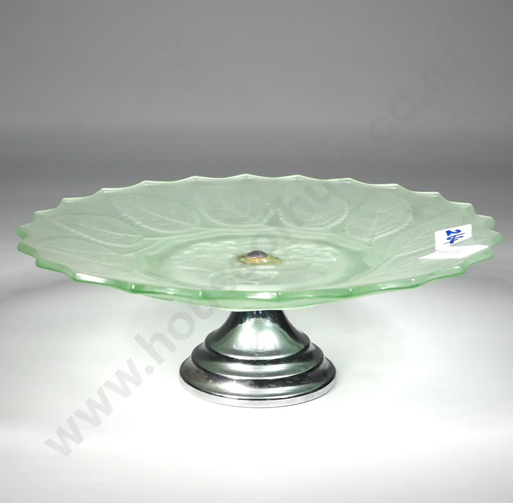 Vintage Art Deco Bagley Frost Rose & Leaf Uranium Compote  Image 1++
