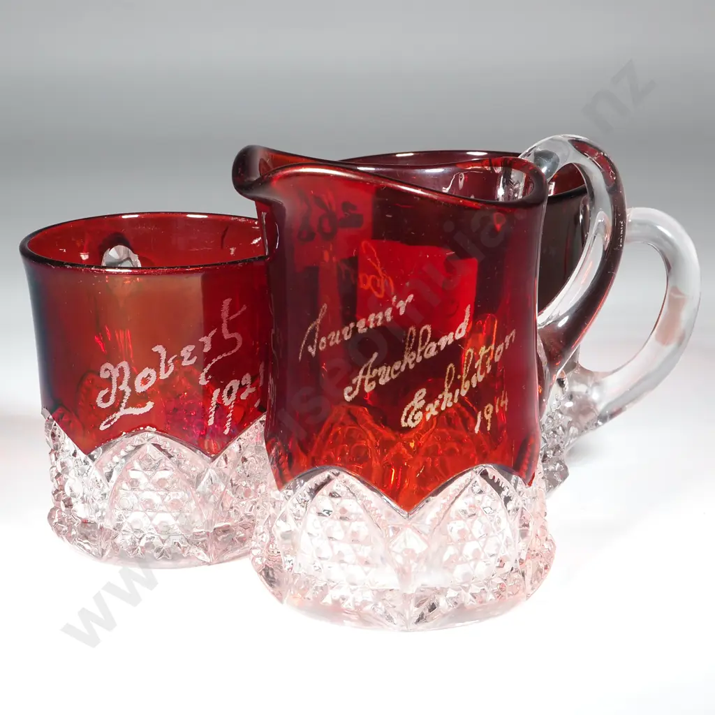 Two Glass Ruby Exhibition Cups & a Ruby Exhibition Jug. Image 1++