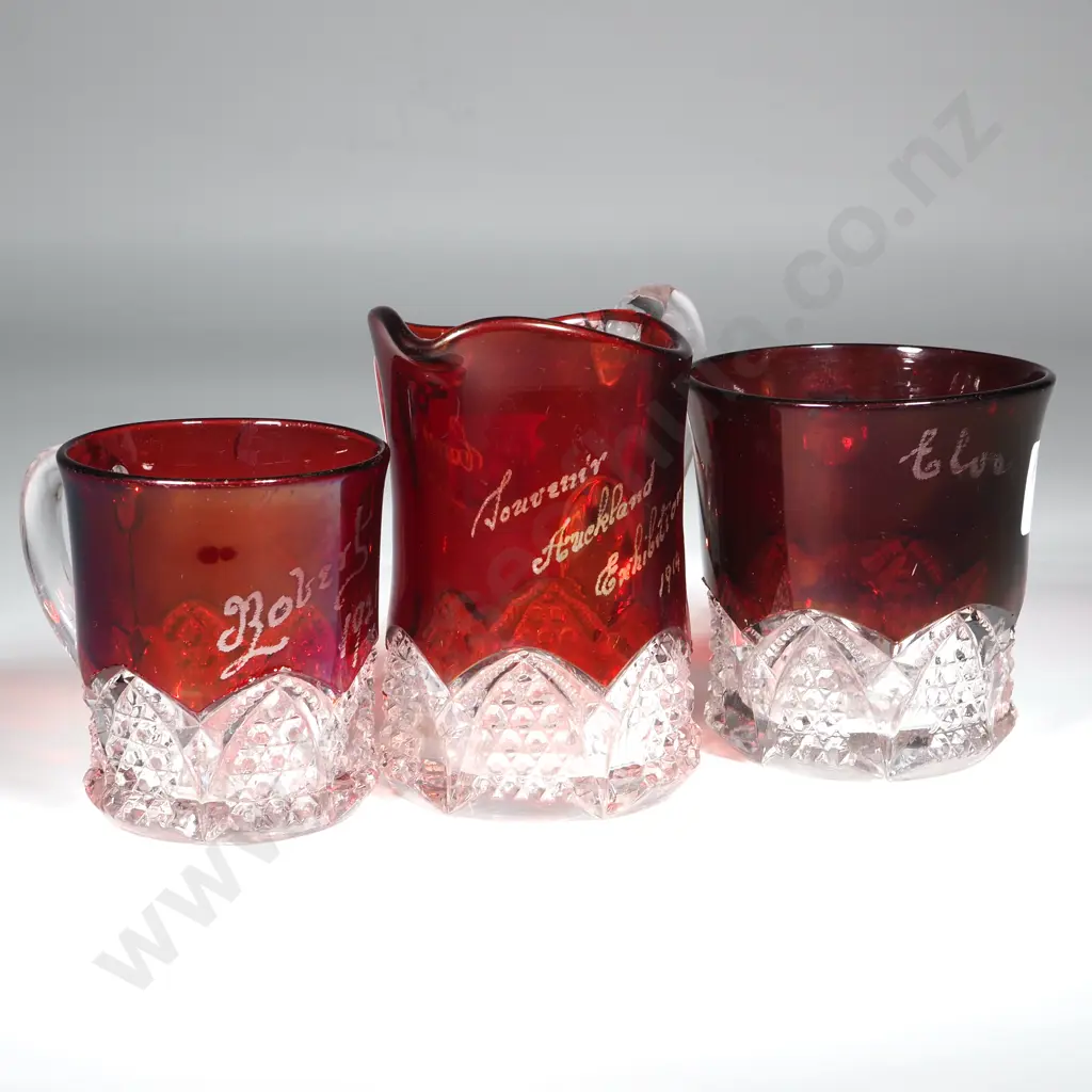 Two Glass Ruby Exhibition Cups & a Ruby Exhibition Jug. Image 1++