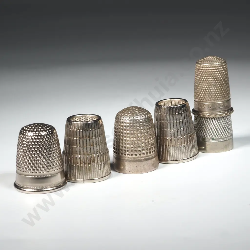 Six White Metal Thimbles Image 1++