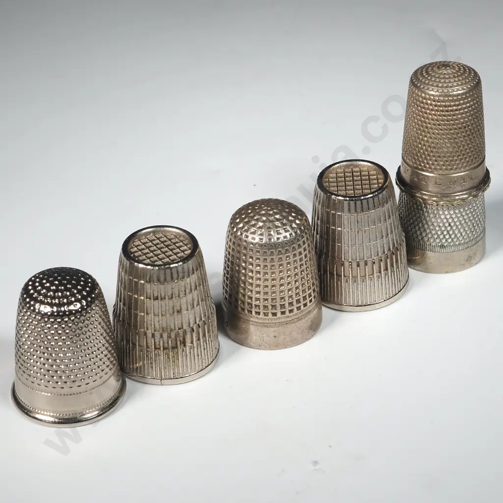 Six White Metal Thimbles Image 1++
