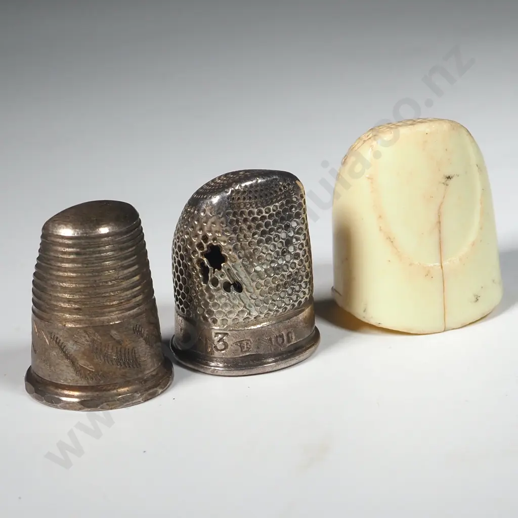 Three Thimbles - Two In the Shape of A finger w A Nail & one w The Nail Cut Out. Image 1++
