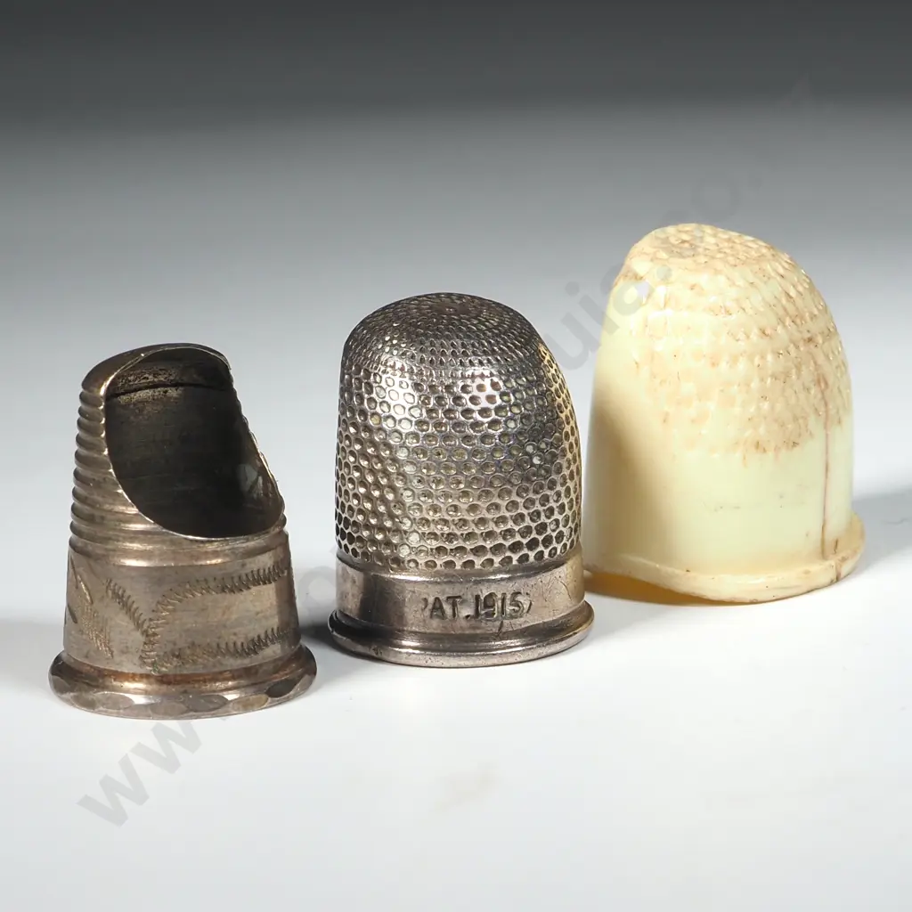 Three Thimbles - Two In the Shape of A finger w A Nail & one w The Nail Cut Out. Image 1++