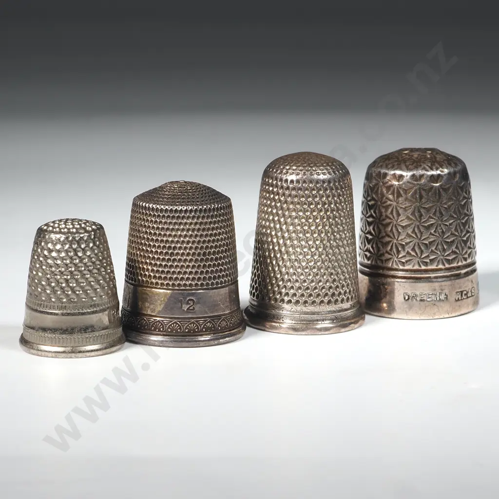 Four Metal Thimbles One Engraved Bertha 1896. Image 1++
