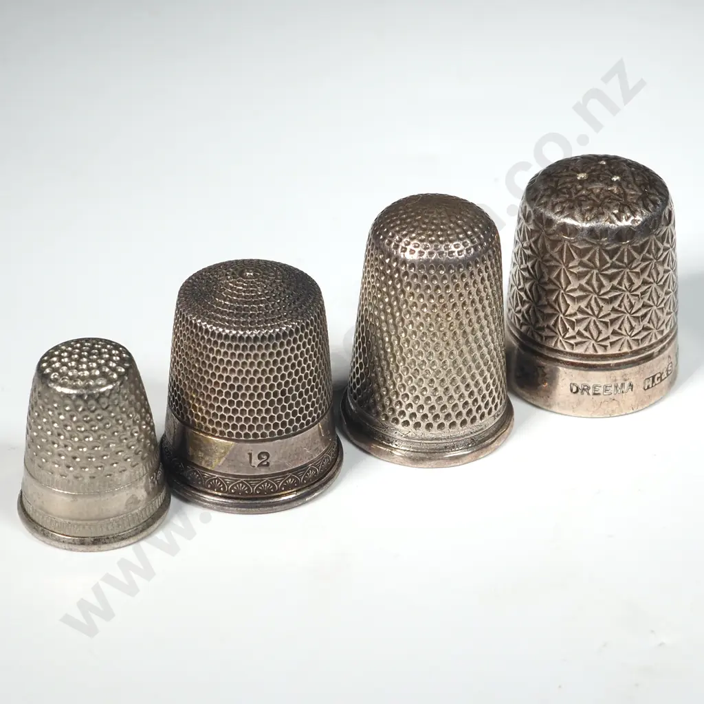 Four Metal Thimbles One Engraved Bertha 1896. Image 1++