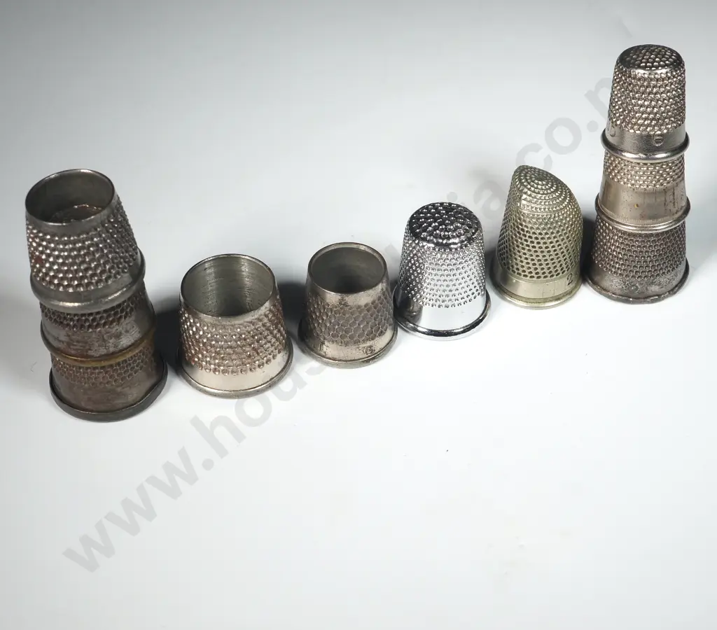Ten Metal Thimbles, Including One with Thumb Print  Image 1++