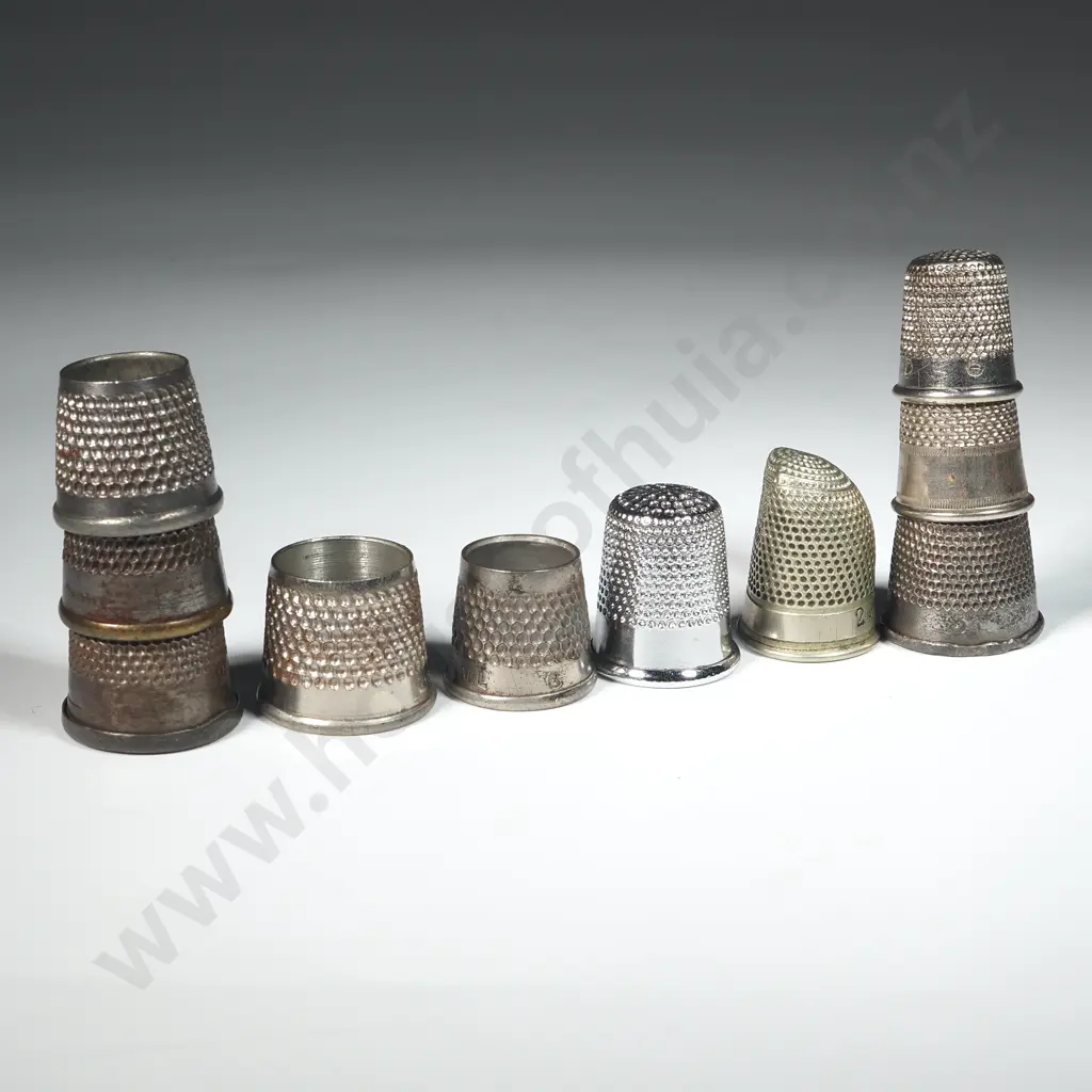 Ten Metal Thimbles, Including One with Thumb Print  Image 1++