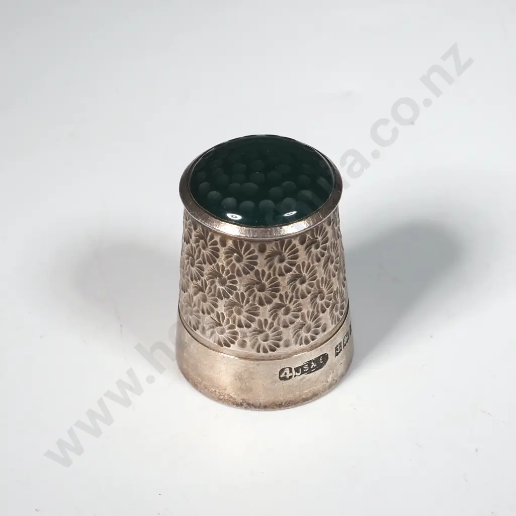 Sterling Silver Thimble with Green Stone Top JS & Co  Image 1++