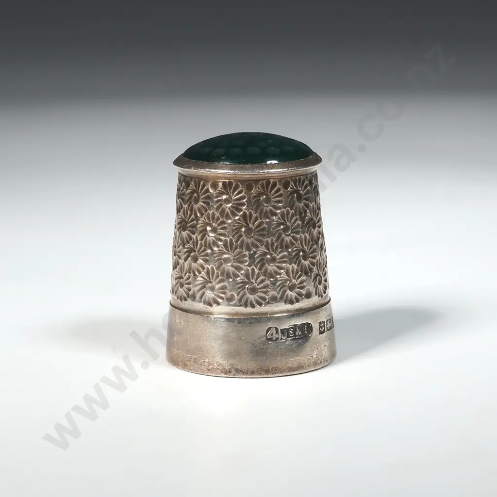 Sterling Silver Thimble with Green Stone Top JS & Co  Image 1++