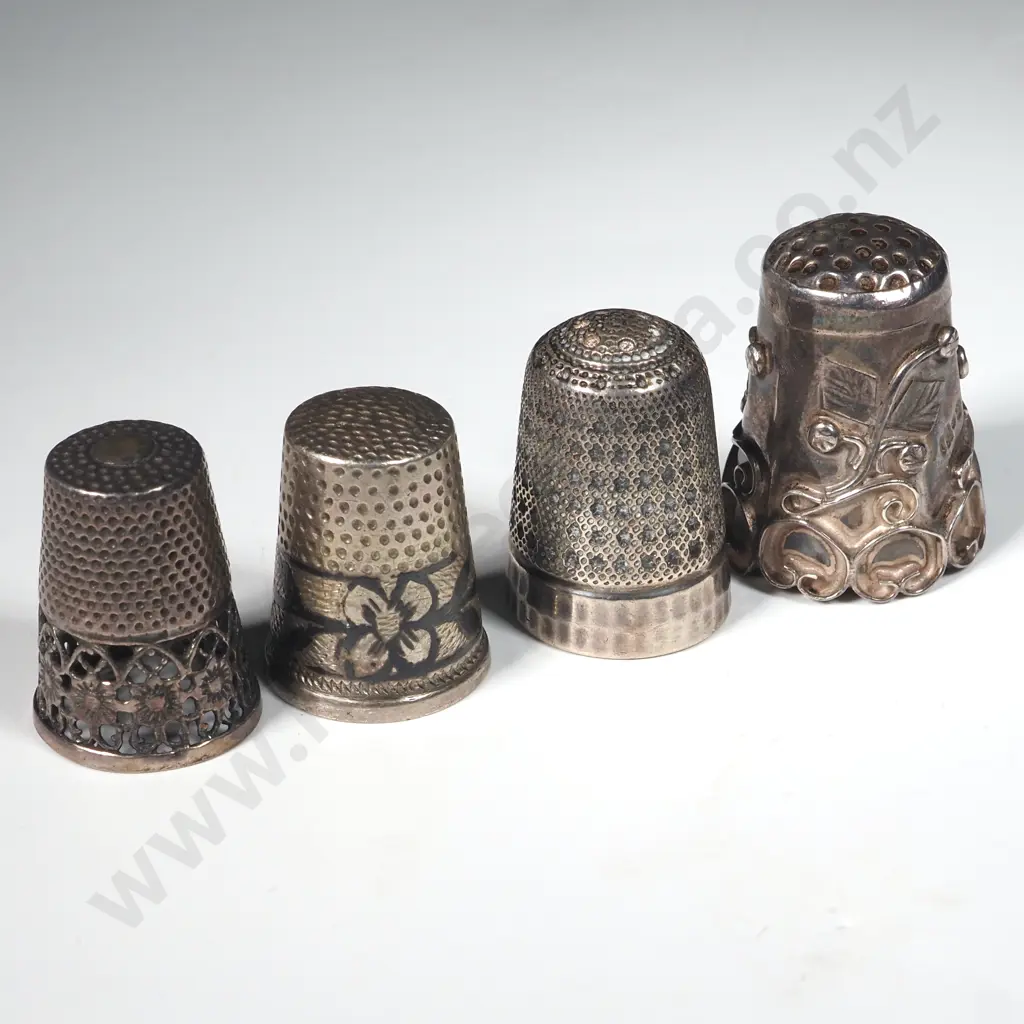 Four Decorative Silver Plate Thimbles Image 1++
