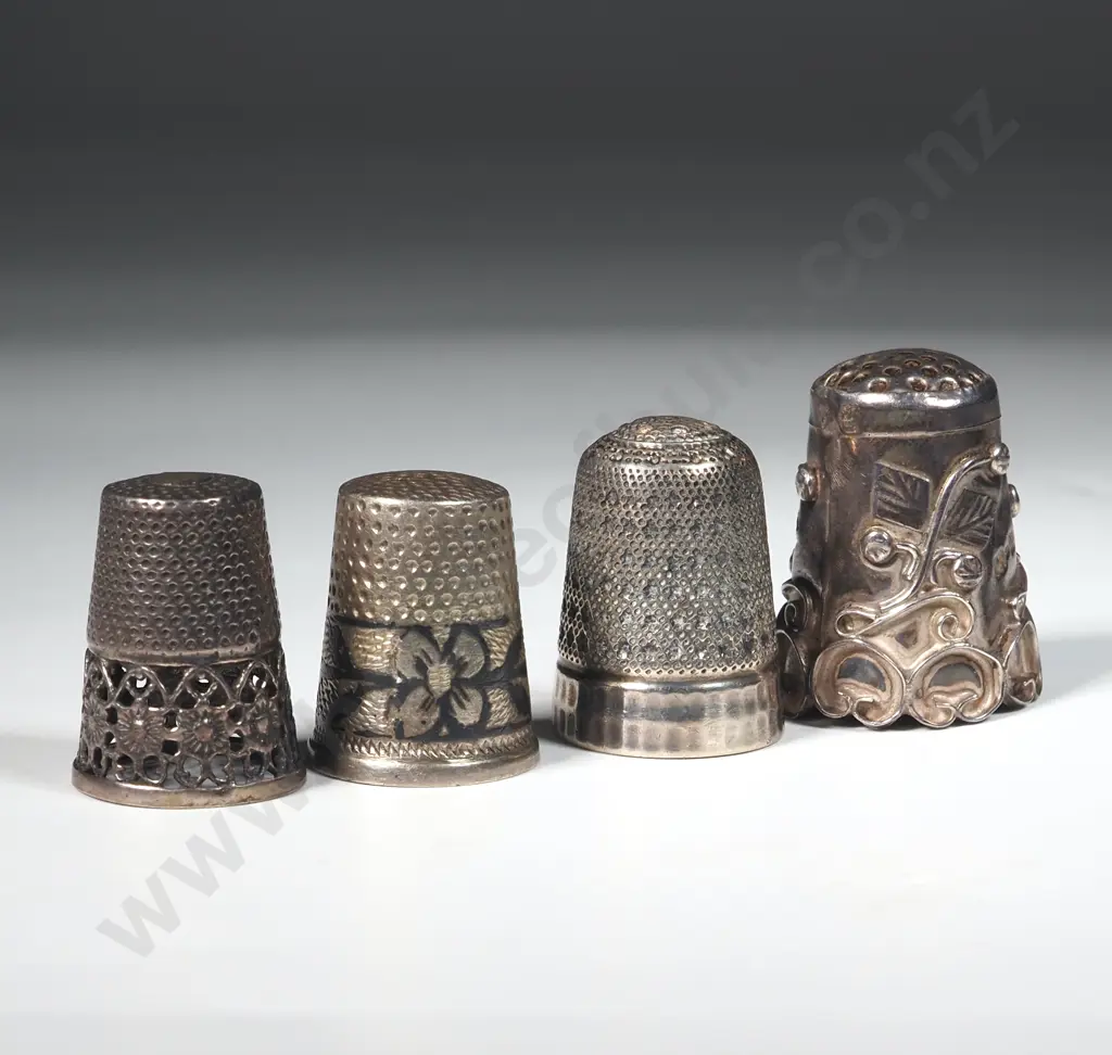 Four Decorative Silver Plate Thimbles Image 1++