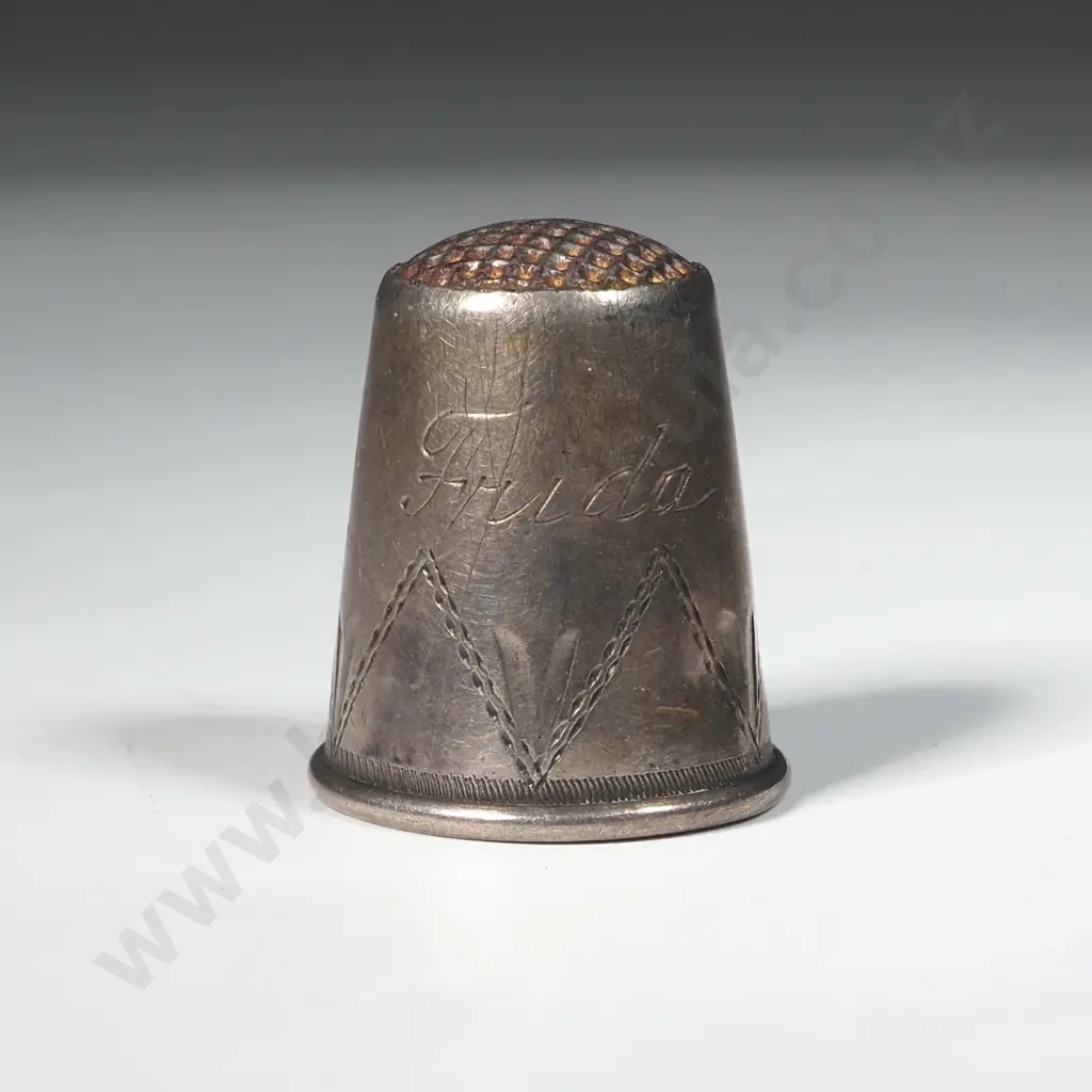 Silver Thimble - Marks Indecipherable. Engraved Frida Image 1++