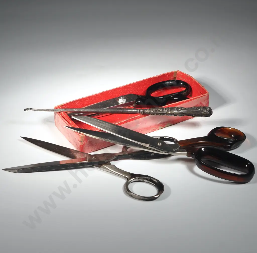 Three Pairs of Scissors & a Boot Hook. Image 1++