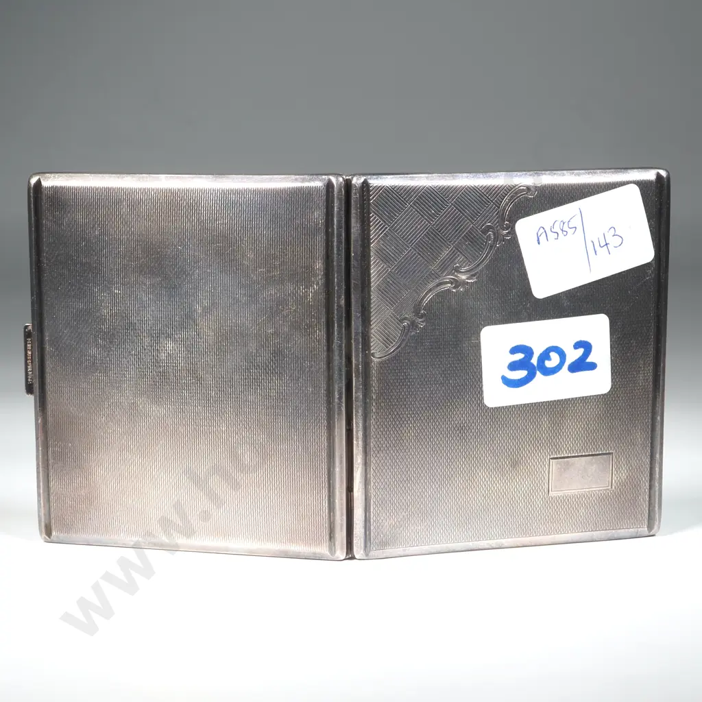 Art Deco Silver Plate Engine Turned Cigarette Case  Image 1++