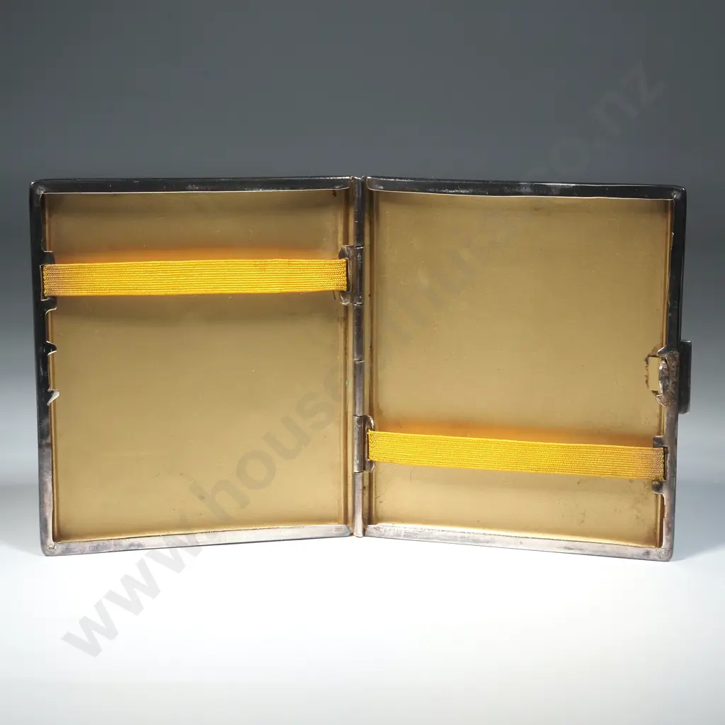 Art Deco Silver Plate Engine Turned Cigarette Case  Image 1++