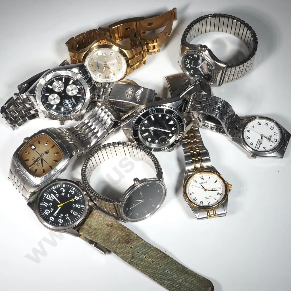 Collection Of Ten Various Gentlemens  Wristwatches Including Replica Watches Image 1++