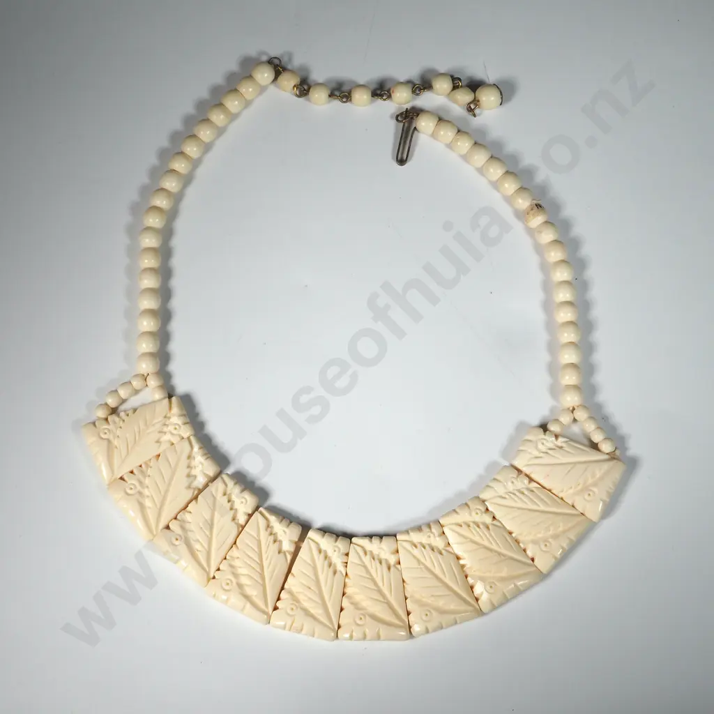Bone  Panel Choker/ Necklace with Carved Leaf Decoration  Image 1++