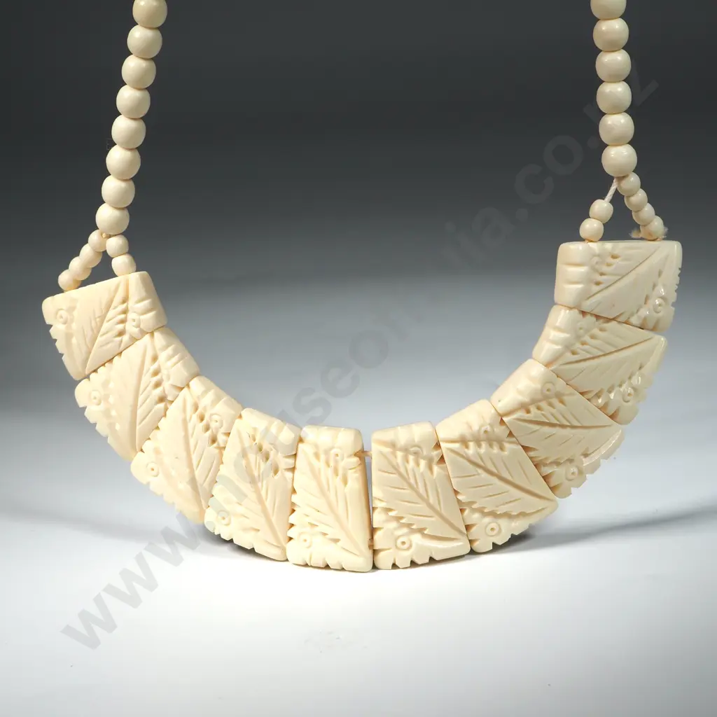Bone  Panel Choker/ Necklace with Carved Leaf Decoration  Image 1++