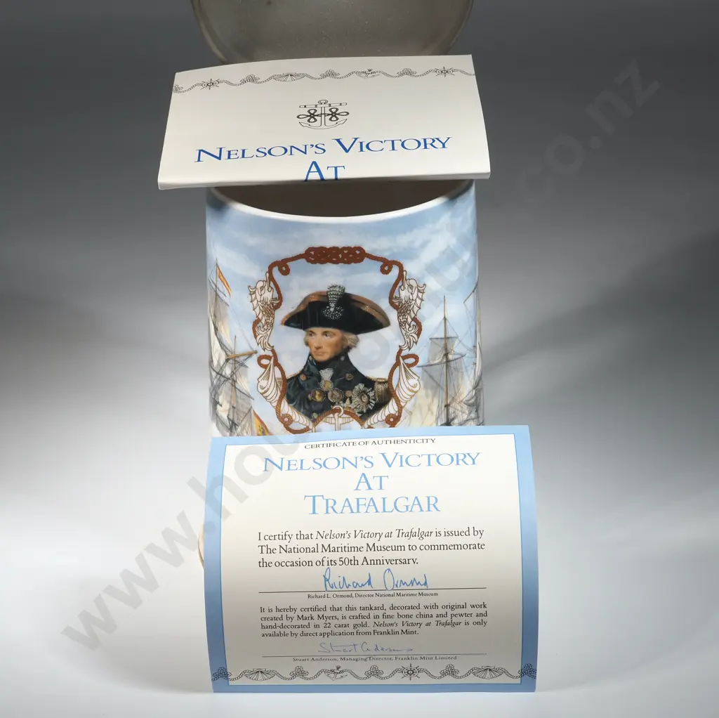 Royal Worcester Lidded Mug Celebrating Nelson's Victoria At Trafalgar. The National Maritime Museum 50 Year Anniversary Image 1++