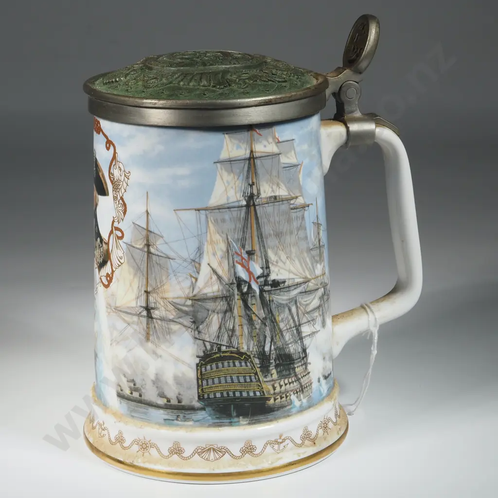 Royal Worcester Lidded Mug Celebrating Nelson's Victoria At Trafalgar. The National Maritime Museum 50 Year Anniversary Image 1++