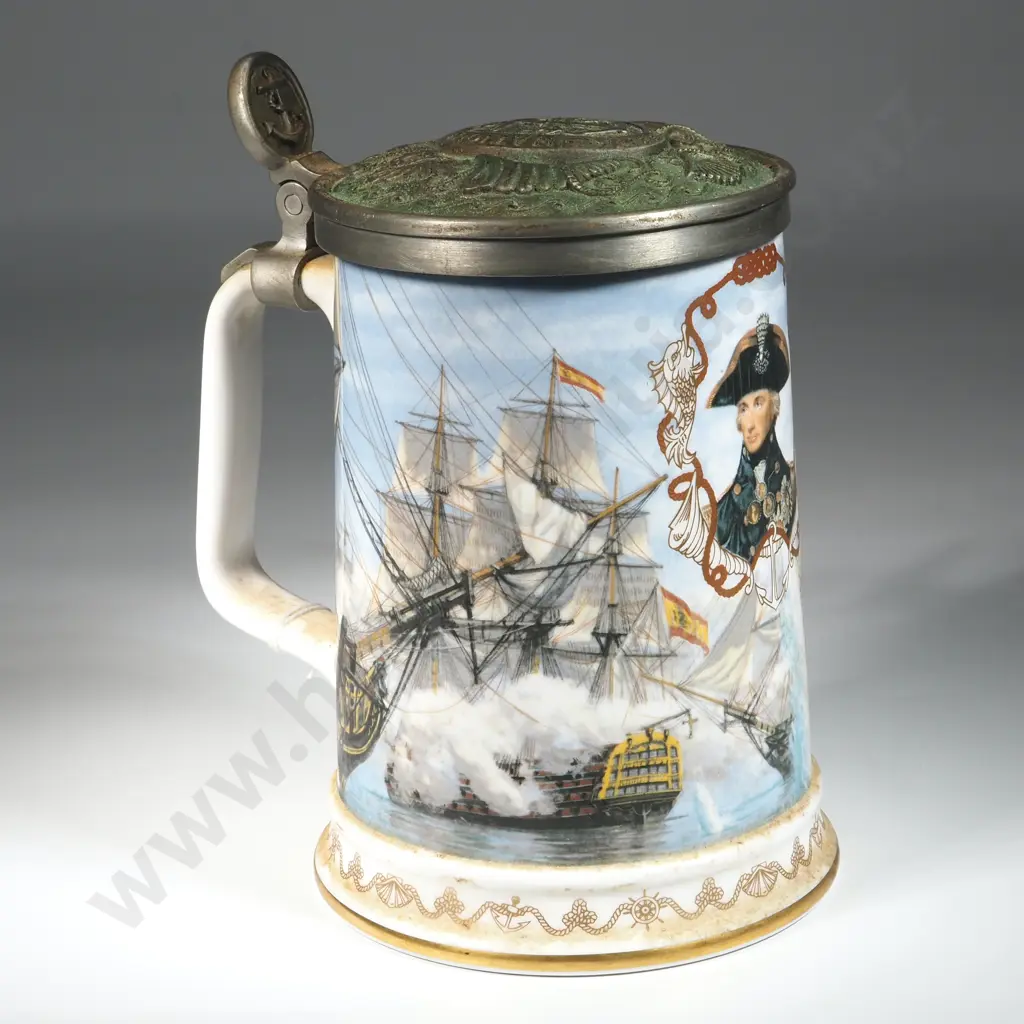 Royal Worcester Lidded Mug Celebrating Nelson's Victoria At Trafalgar. The National Maritime Museum 50 Year Anniversary Image 1++