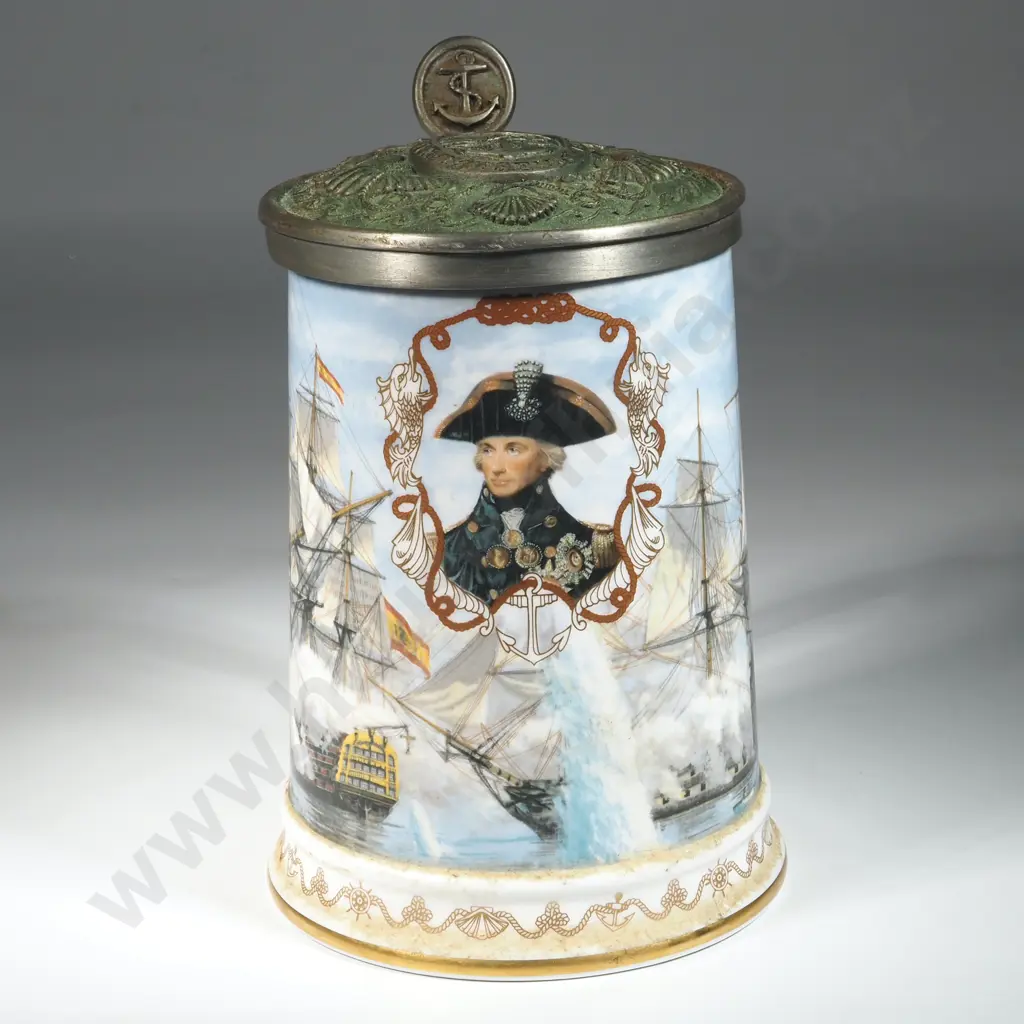 Royal Worcester Lidded Mug Celebrating Nelson's Victoria At Trafalgar. The National Maritime Museum 50 Year Anniversary Image 1++