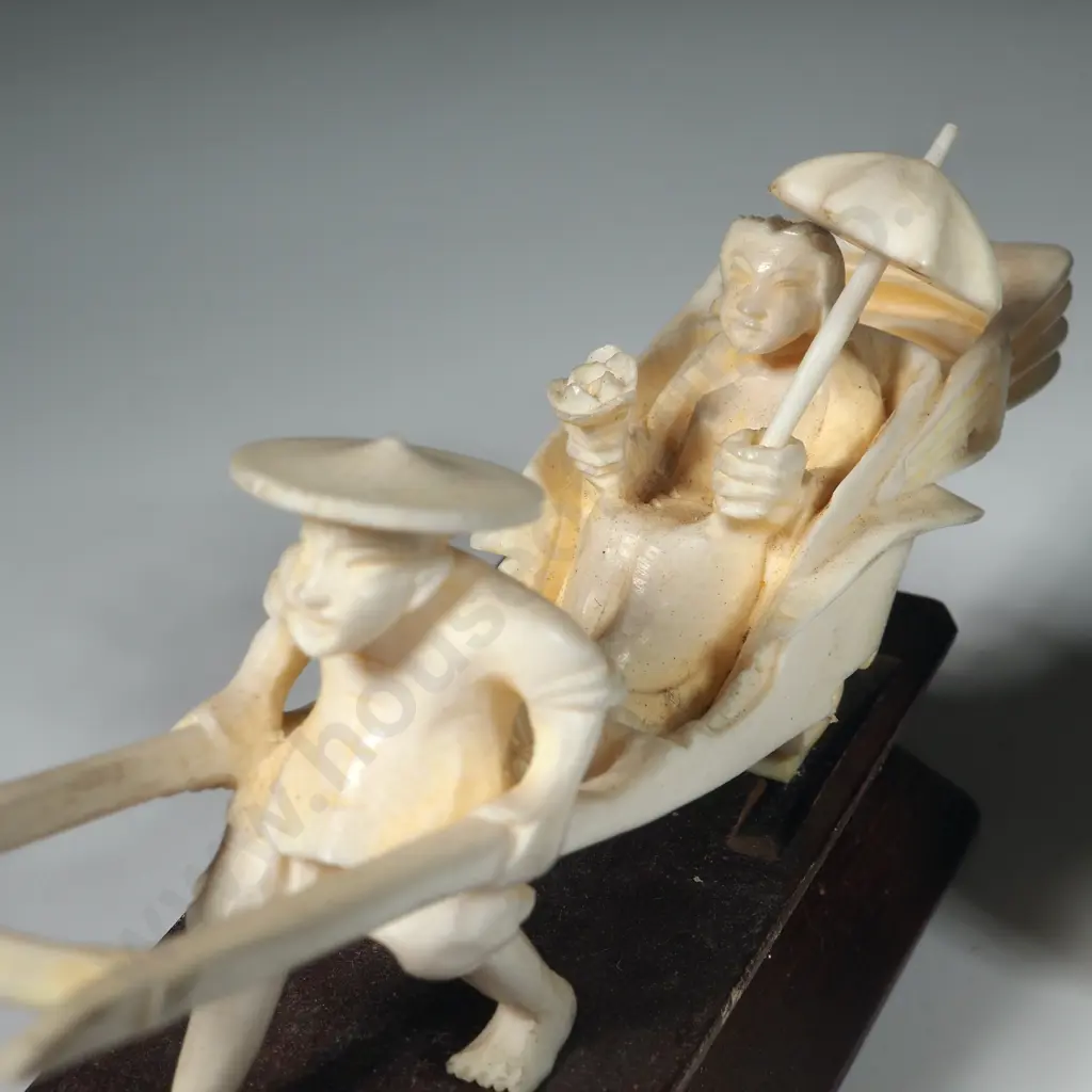 Carved Buddha Figure & Another Of A Man Pulling & Rickshaw  Image 1++