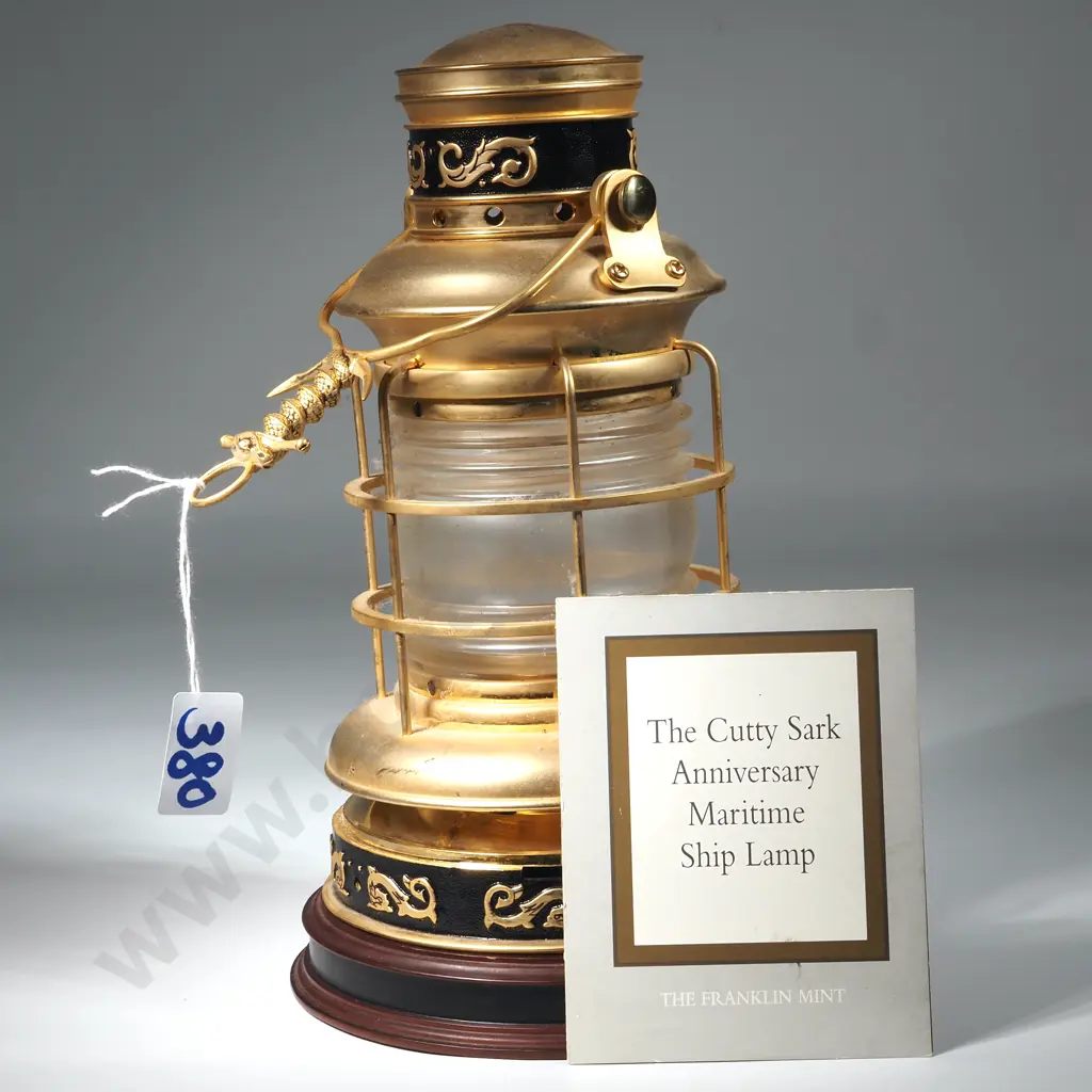 Reproduction Cutty Sark Anniversary Ship Lamp. Brass With Anchor Hook & Compass Finial. Image 1++