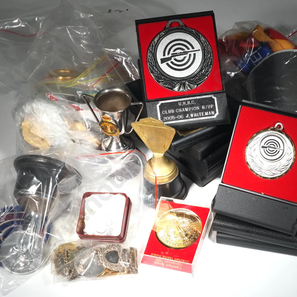 Large Quantity Of Shooting Trophies In The Form Of Medals, Badges, Cups Etc.  Image 1++
