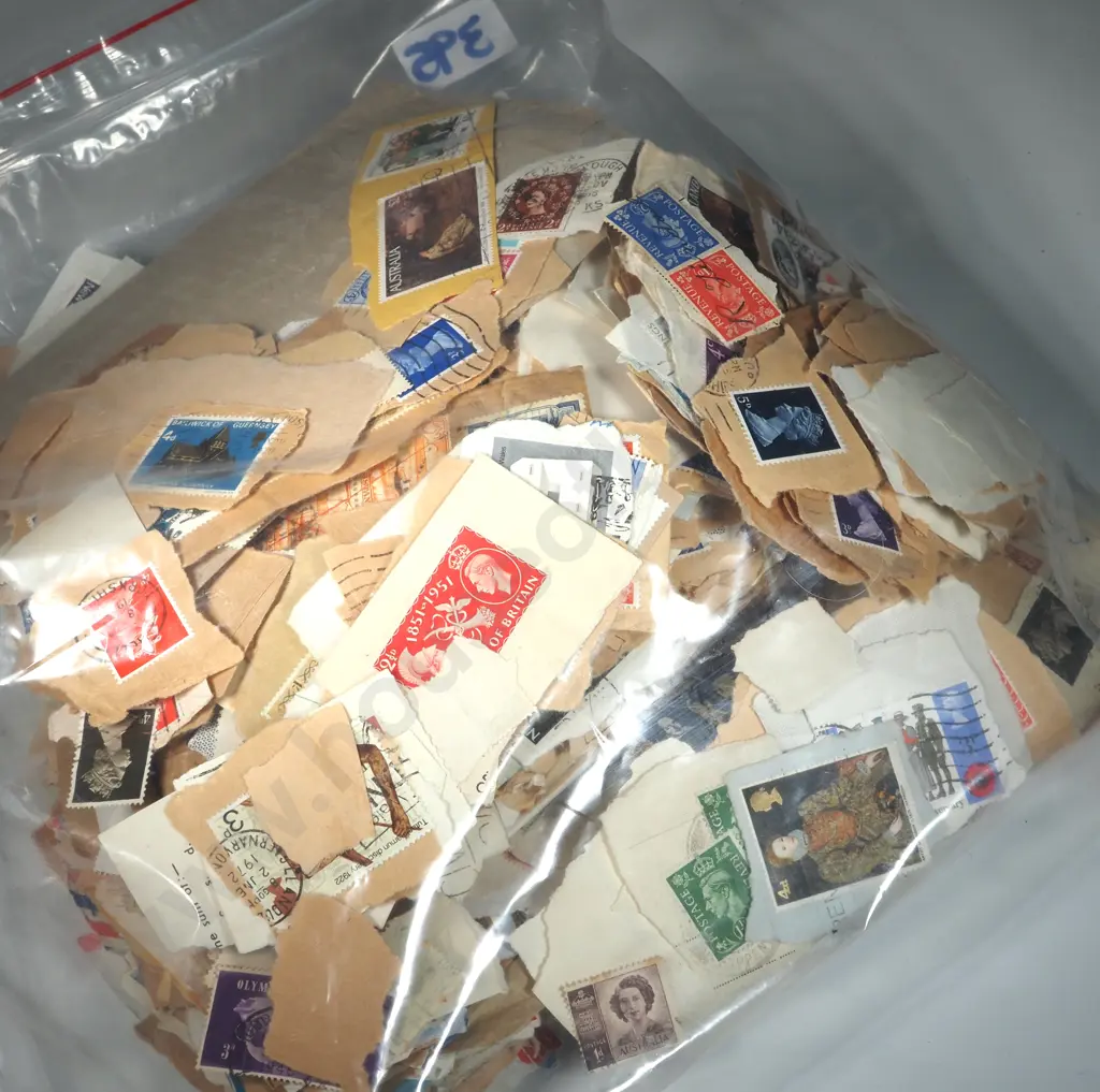 Large Assorted Lot of Stamps Cut Off Envelopes & Packages. Image 1++
