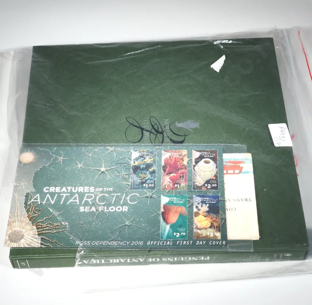 Green Limited Edition 'Penguins of Antarctica' Hard Cover Folder in Hard Cover Sleeve, & Two Commemorative Covers. Image 1++