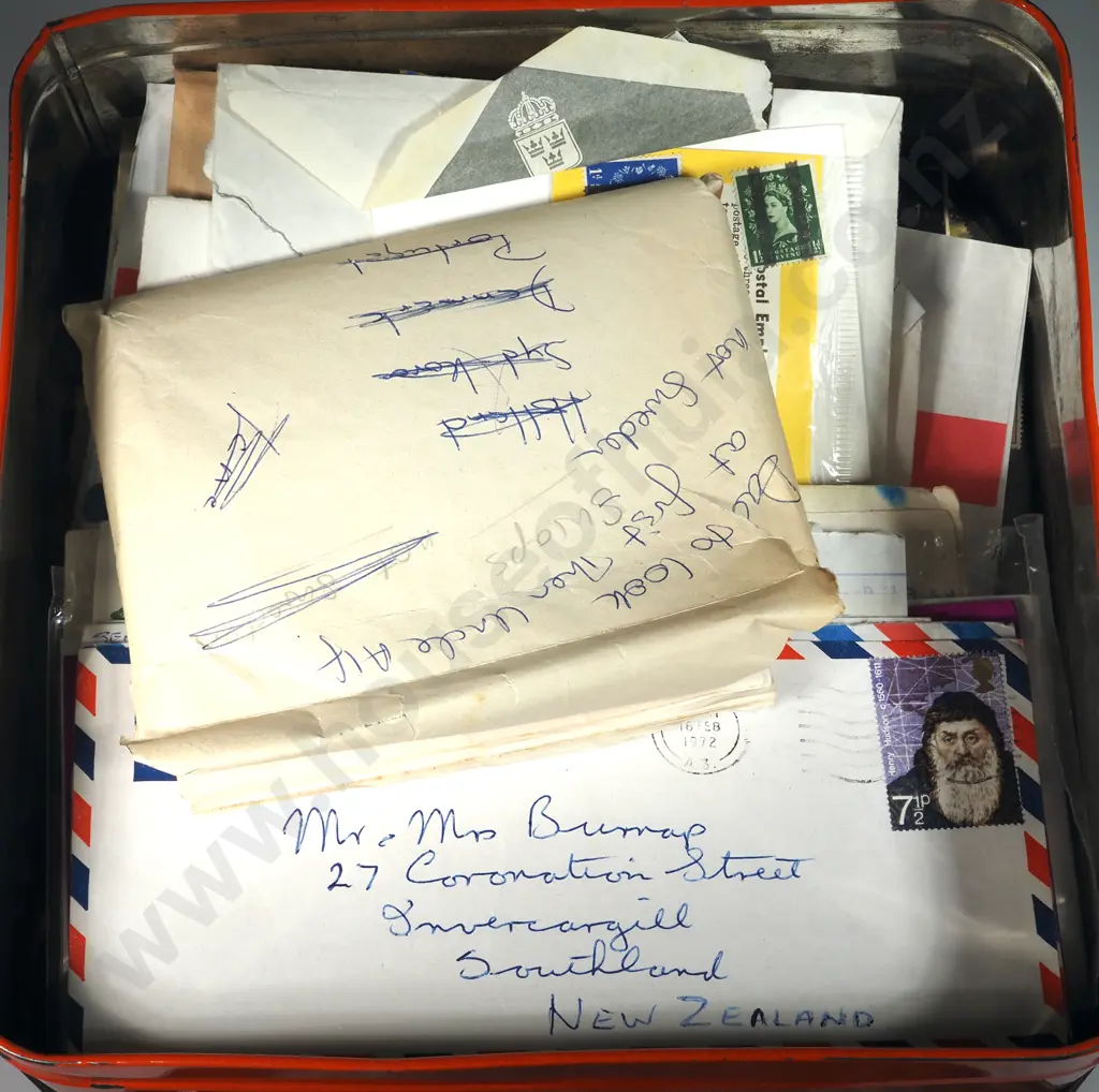 Large Assorted Lot of Stamps & First Day Covers in Vintage Biscuit Tin. Image 1++